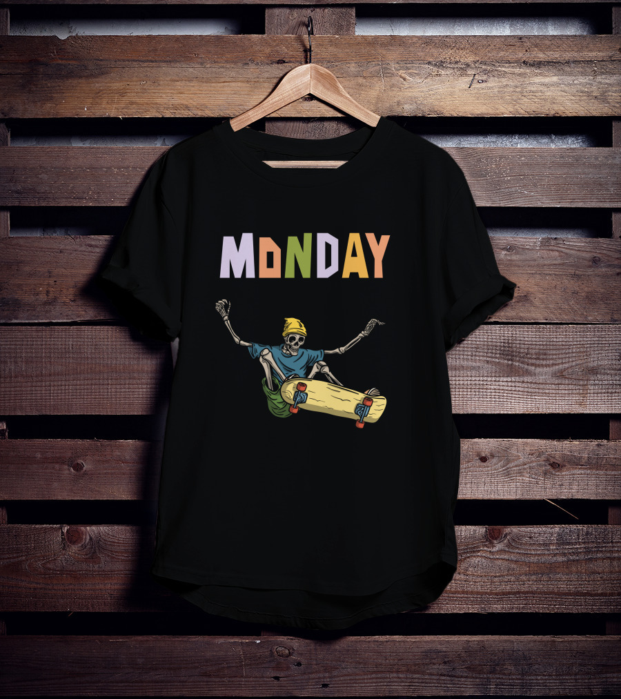 MONDAY Skeleton Skateboarding Adventure T-Shirt