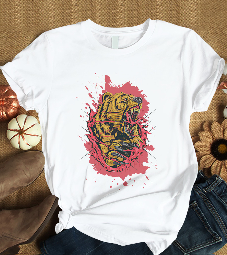 Bear Scary Roaring Splatter T-Shirt