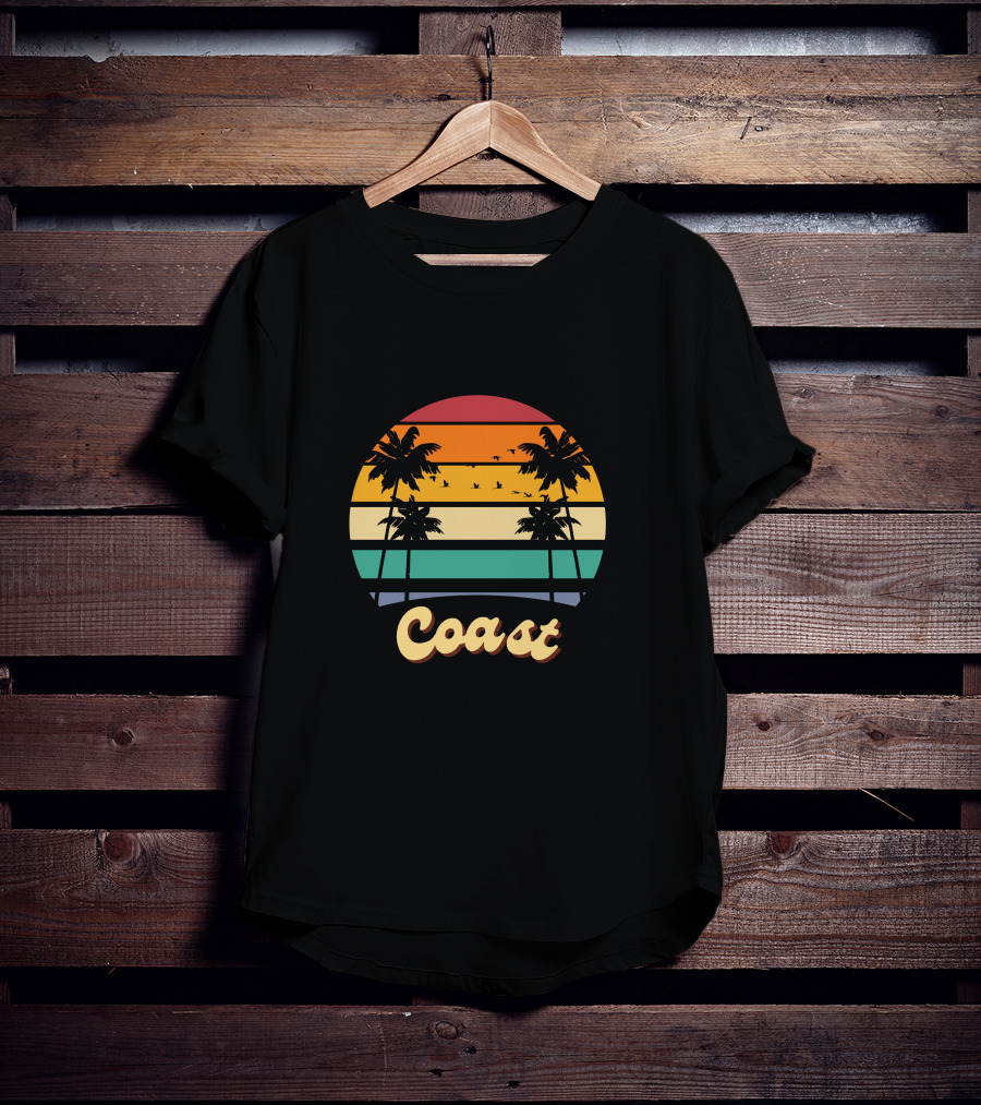 Coast Vintage Sunset Palm Trees Birds T-Shirt