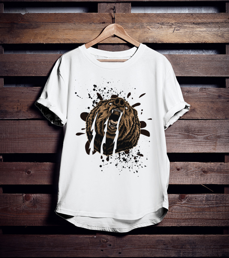 Roaring Bear With Splatter Effect And Claw Marks T-Shirt