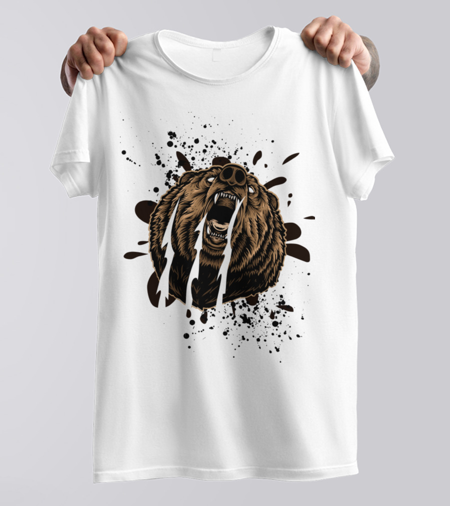 Roaring Bear With Splatter Effect And Claw Marks T-Shirt