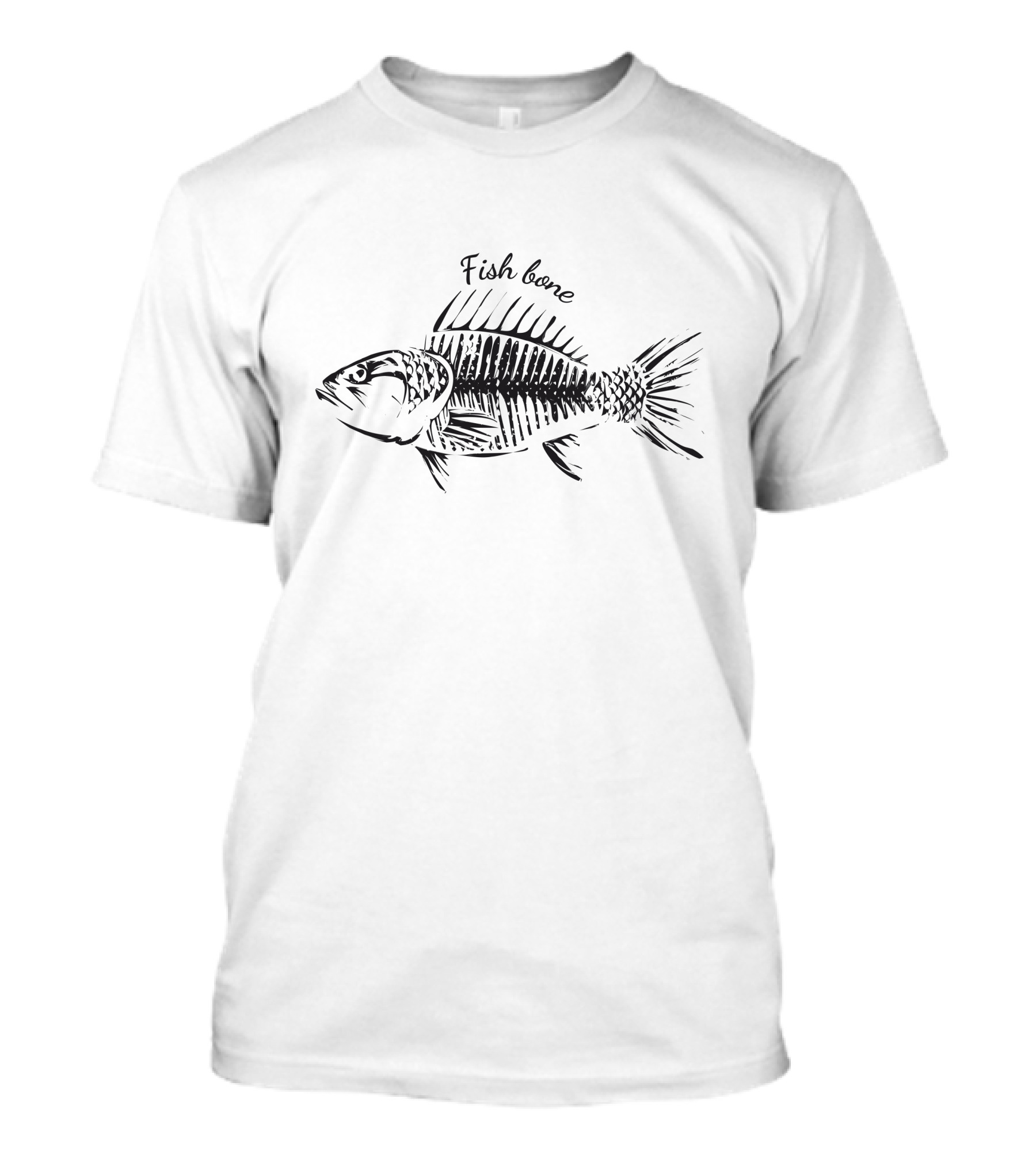 Fish Bone Hand-Drawn Sketch With Text Detailing T-Shirt