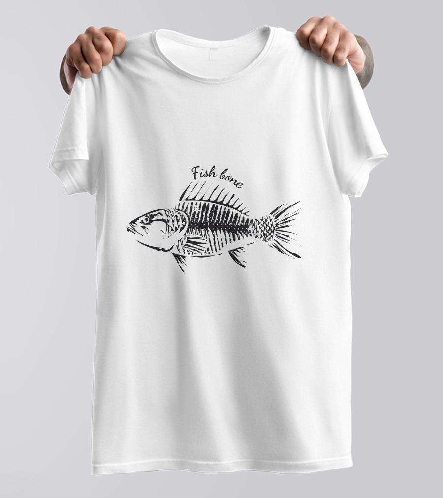Fish Bone Hand-Drawn Sketch With Text Detailing T-Shirt