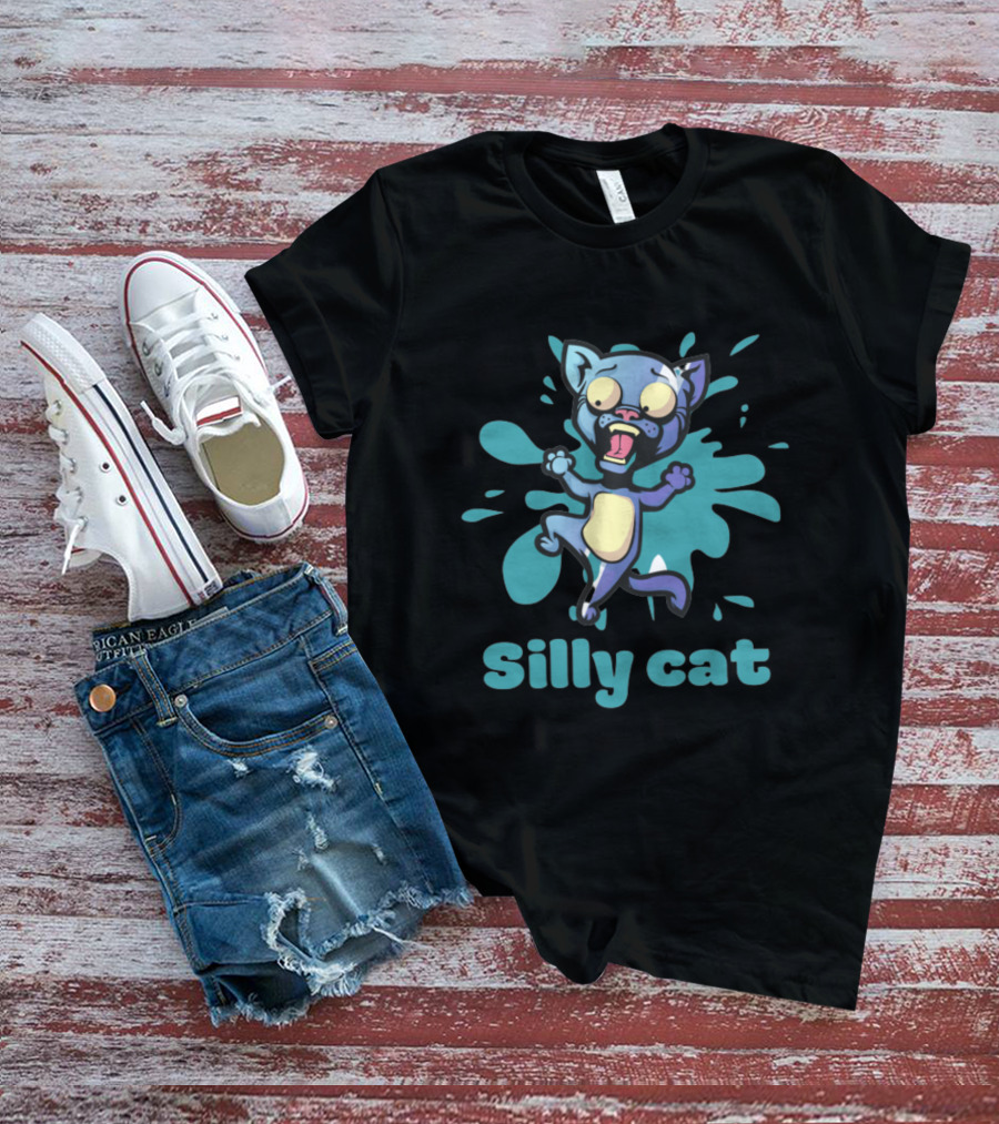 Playful Silly Cat With Cartoon Splash Effect T-Shirt