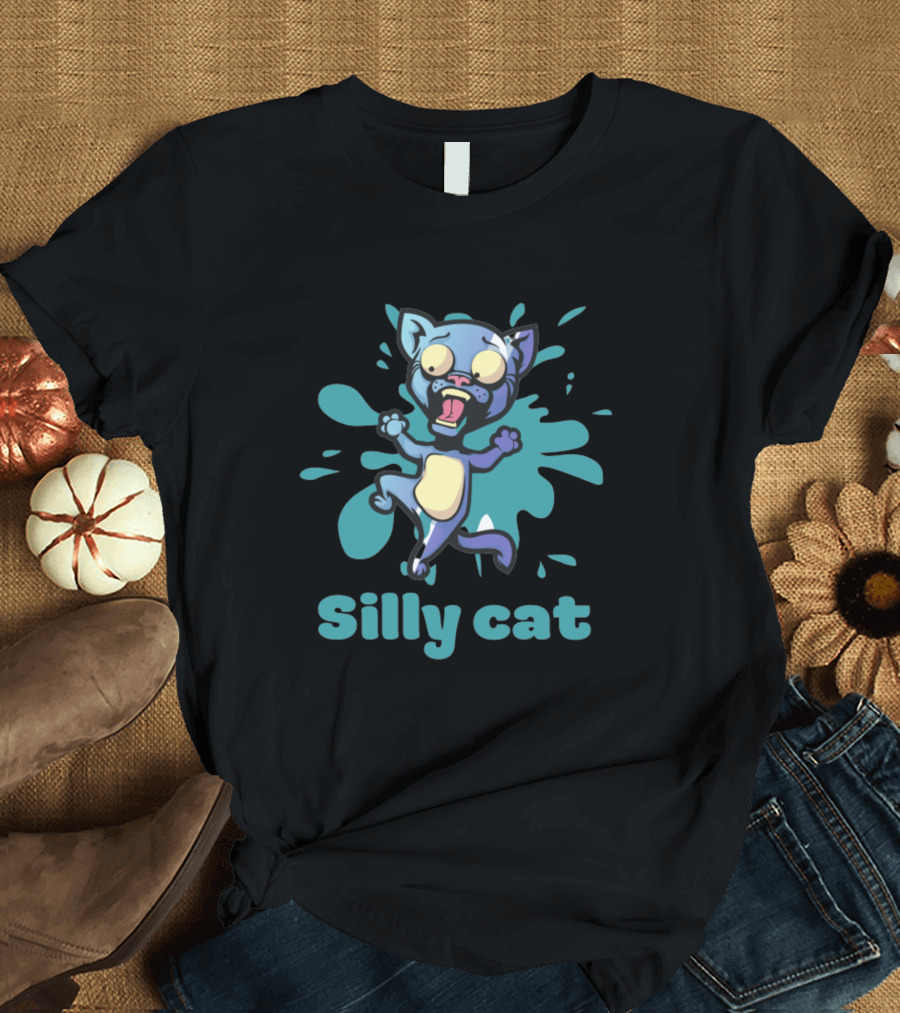 Playful Silly Cat With Cartoon Splash Effect T-Shirt