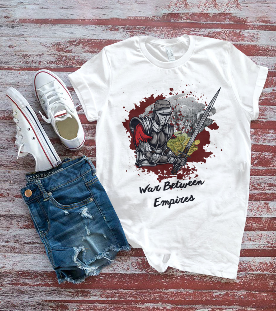 War Between Empires Medieval Knight Sword Battle Map Background T-Shirt