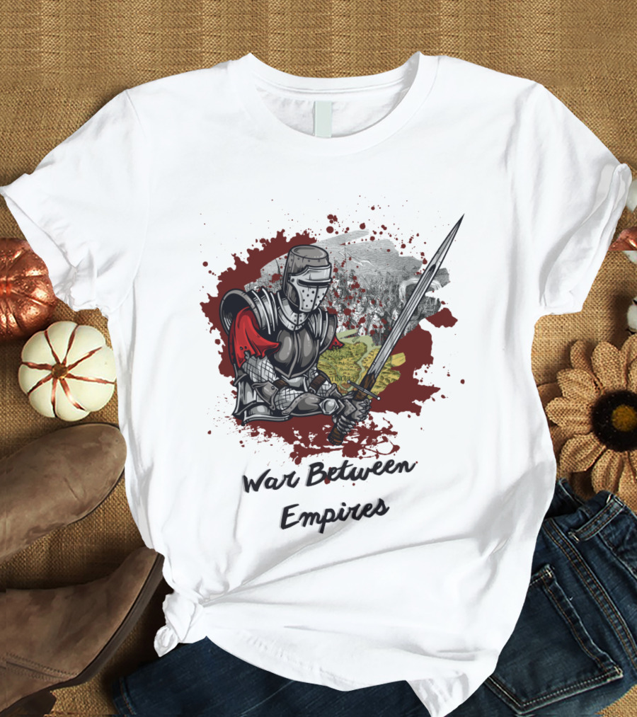 War Between Empires Medieval Knight Sword Battle Map Background T-Shirt