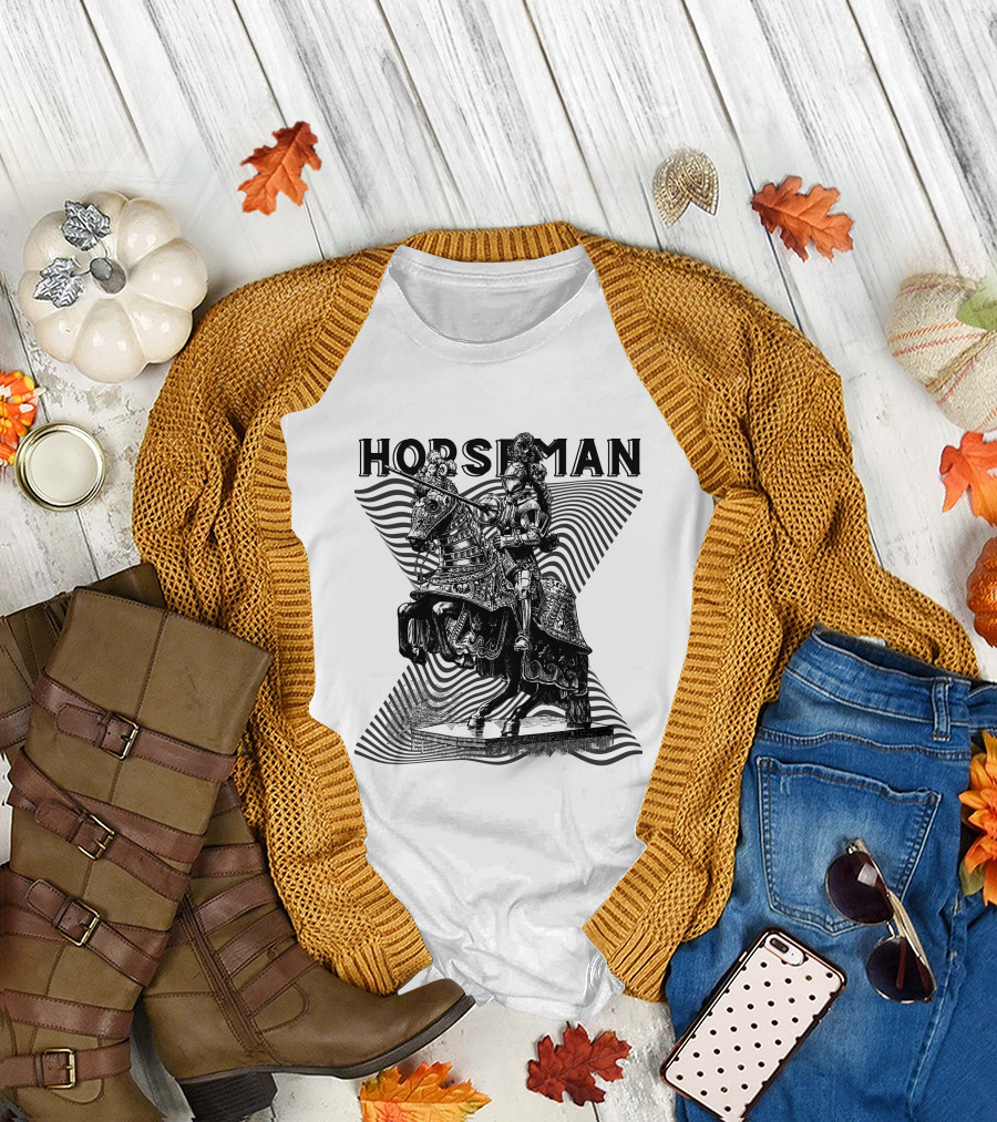 Horseman Knight On Armored Steed With Wavy Line Background T-Shirt
