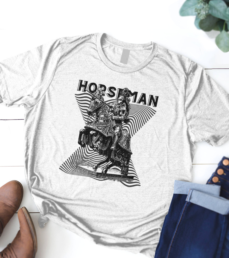 Horseman Knight On Armored Steed With Wavy Line Background T-Shirt