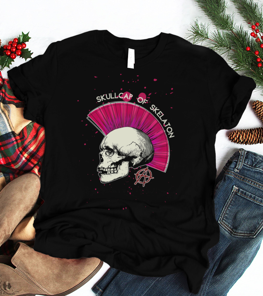 Skullcap Of Skeleton Punk Anarchy Mohawk T-Shirt