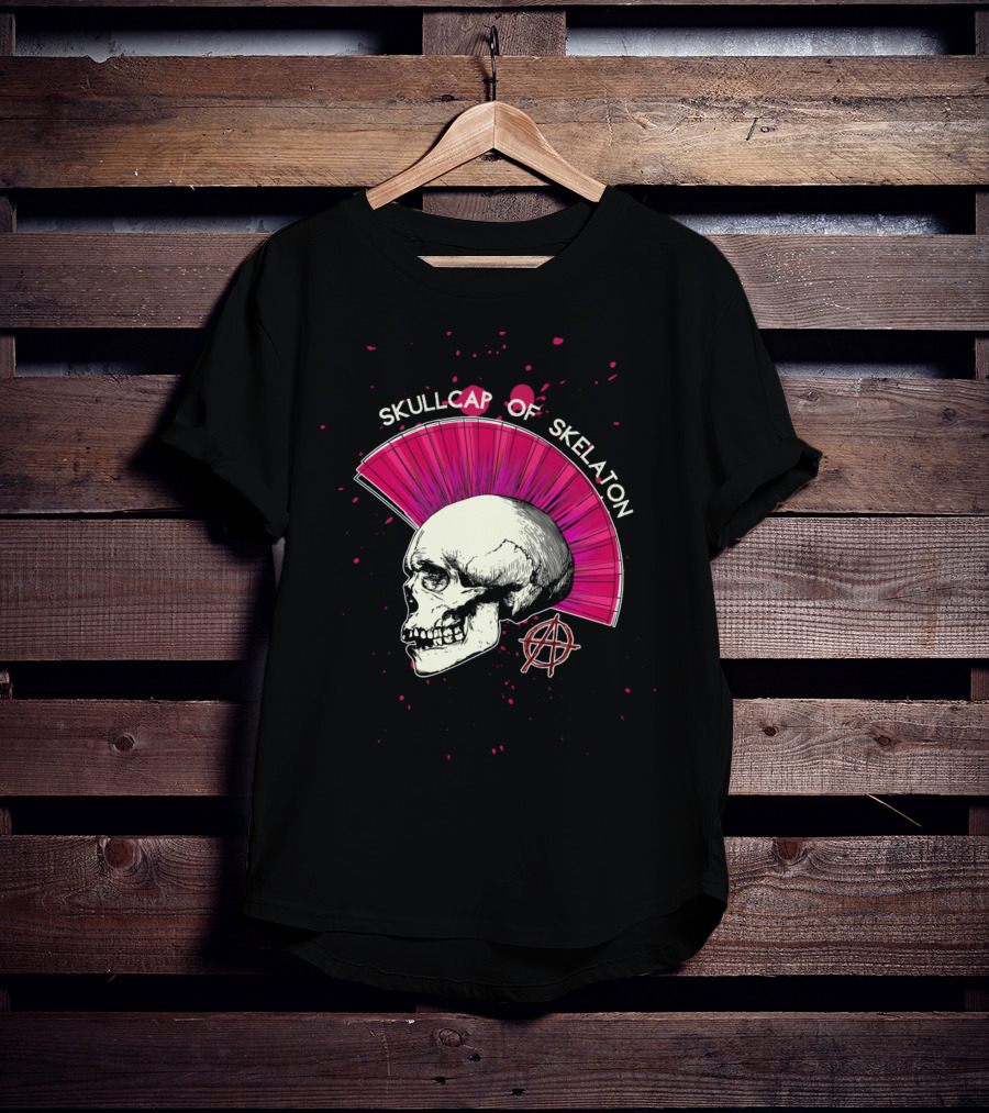 Skullcap Of Skeleton Punk Anarchy Mohawk T-Shirt