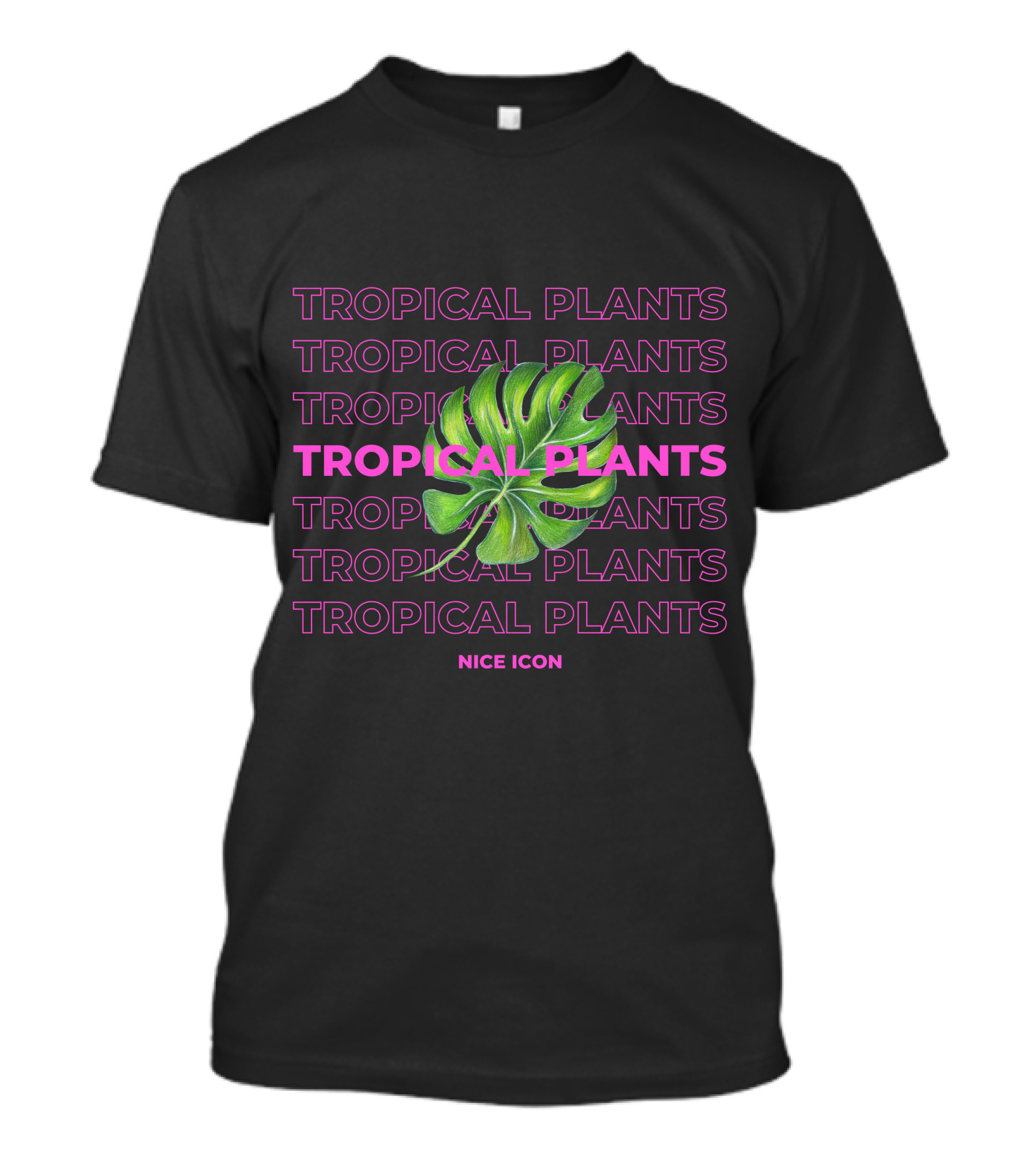 Tropical Plants Nice Icon Monstera Leaf Repeated Text T-Shirt