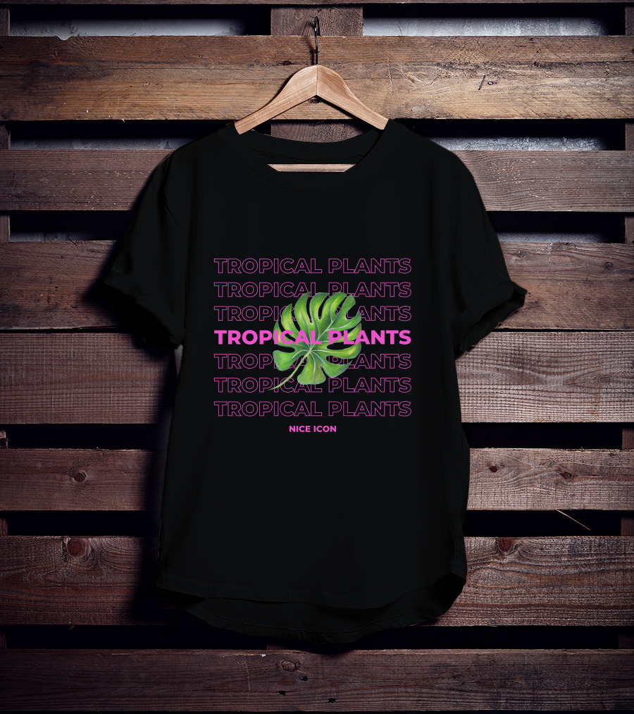 Tropical Plants Nice Icon Monstera Leaf Repeated Text T-Shirt