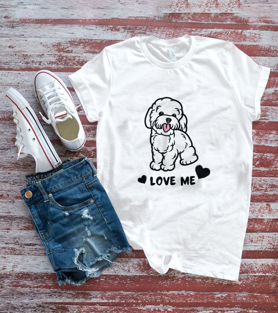 LOVE ME Cute Fluffy Dog With Hearts T-Shirt