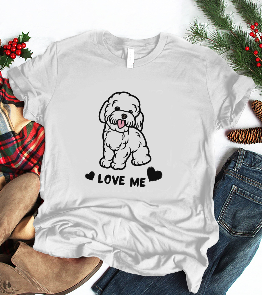 LOVE ME Cute Fluffy Dog With Hearts T-Shirt