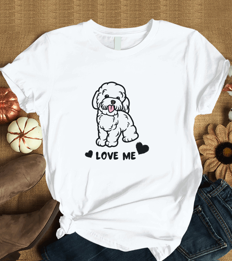 LOVE ME Cute Fluffy Dog With Hearts T-Shirt