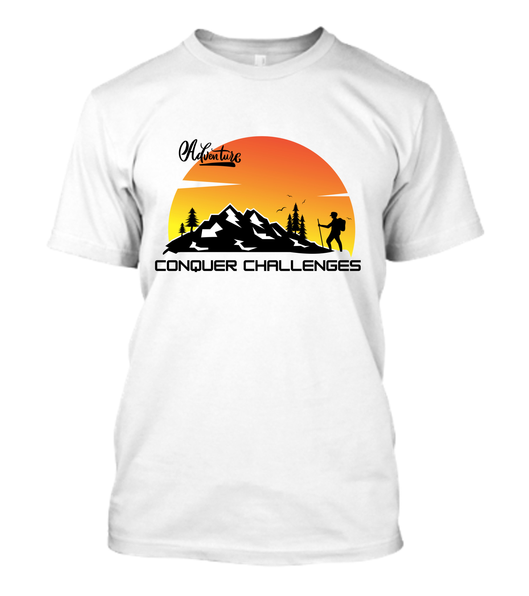 Adventure Conquer Challenges Mountain Hiking Silhouette Sunset Scene T-Shirt