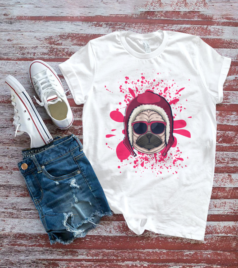 Pink Dog In Hood With Sunglasses T-Shirt