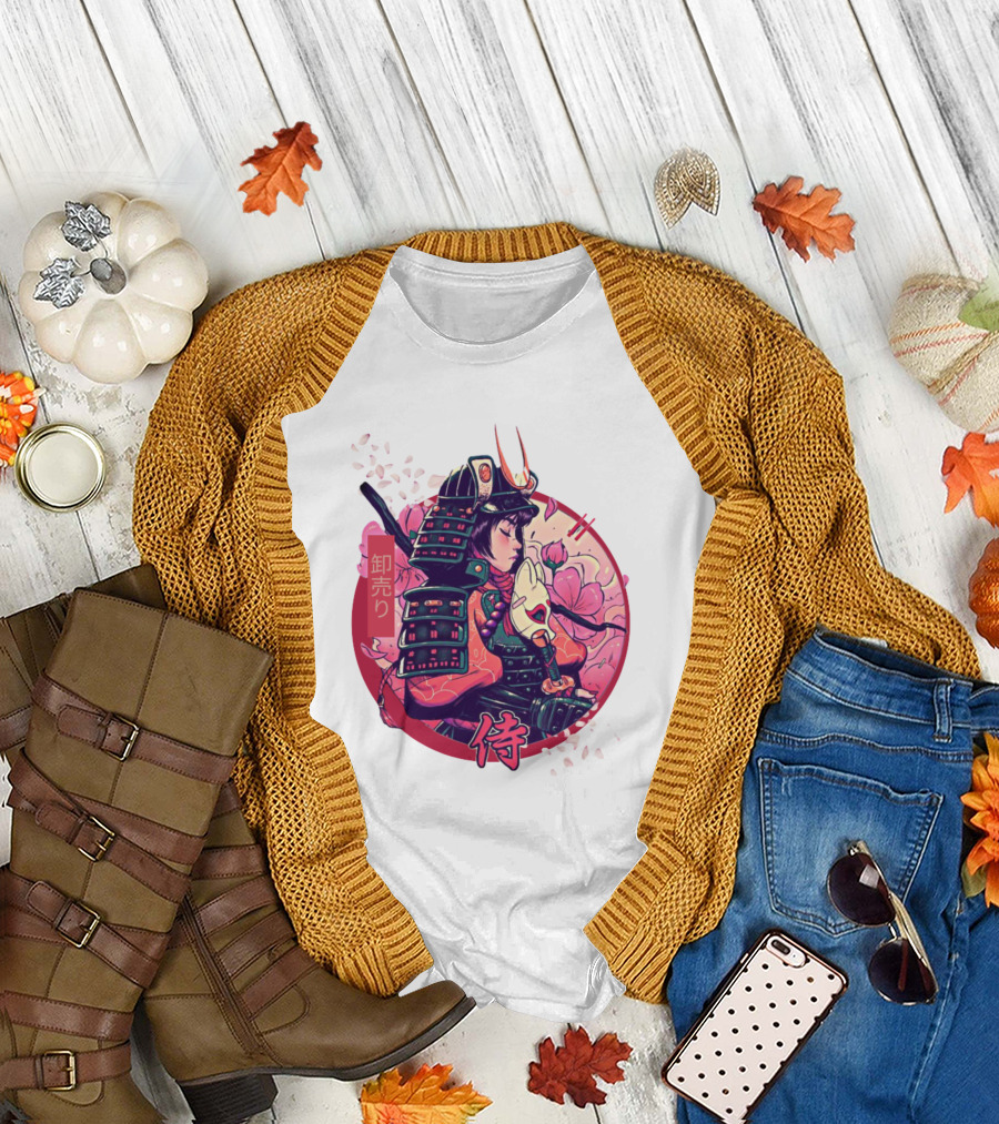 Samurai Girl Cherry Blossom Warrior Japan Kanji T-Shirt