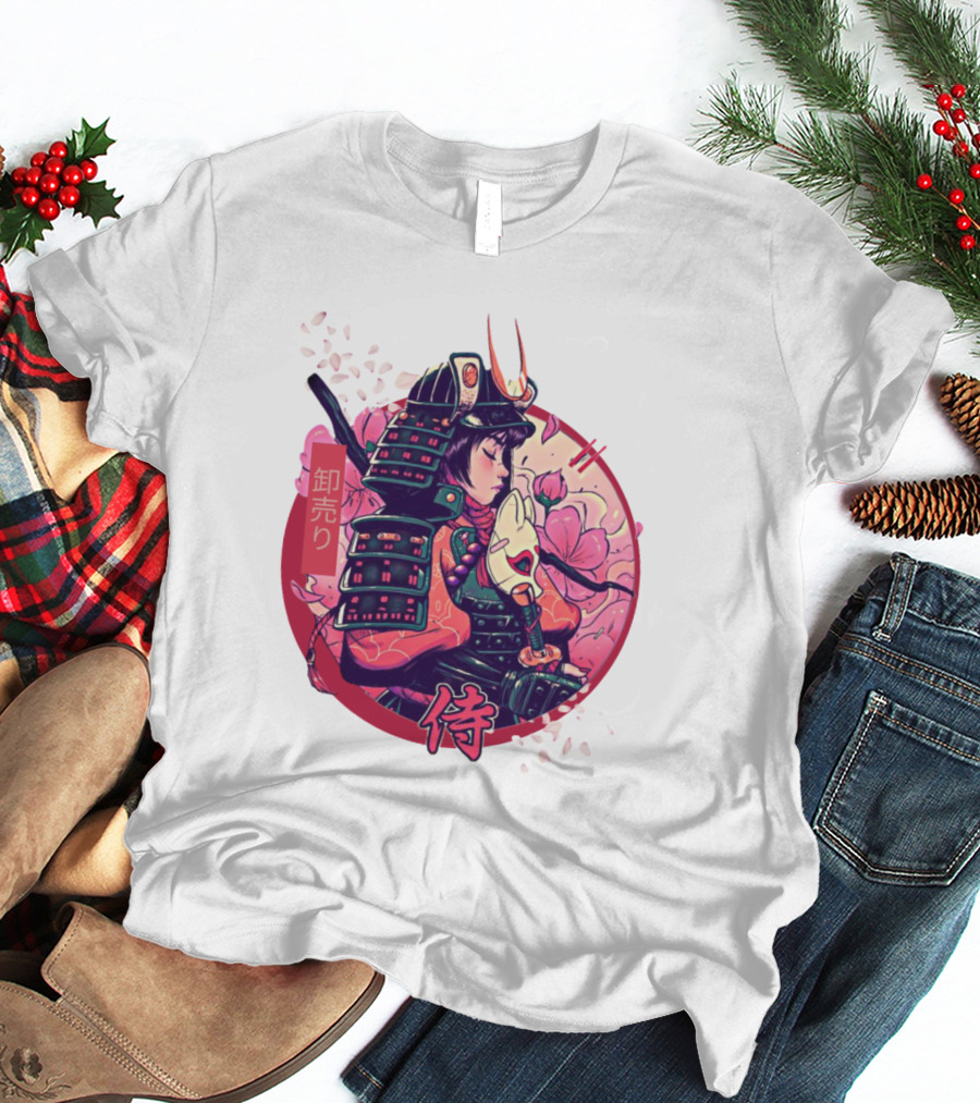 Samurai Girl Cherry Blossom Warrior Japan Kanji T-Shirt