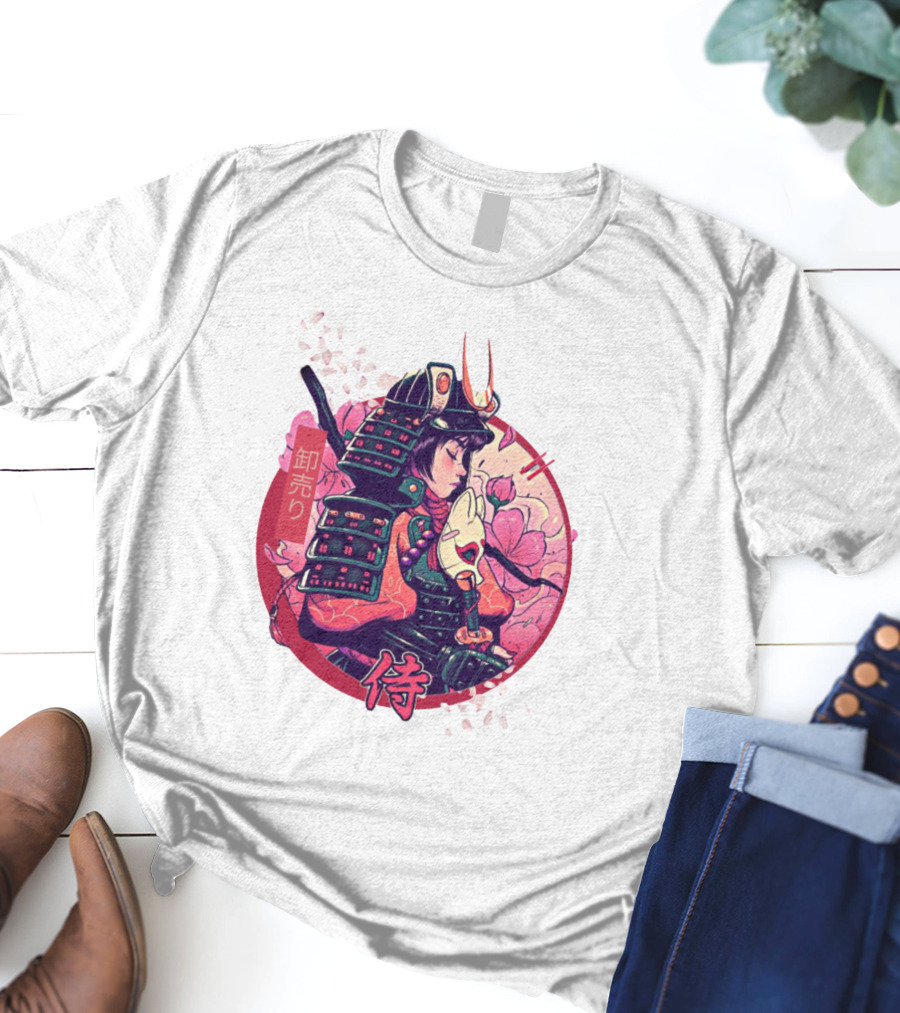Samurai Girl Cherry Blossom Warrior Japan Kanji T-Shirt