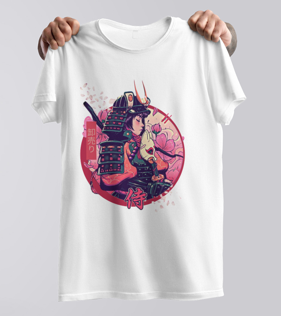 Samurai Girl Cherry Blossom Warrior Japan Kanji T-Shirt