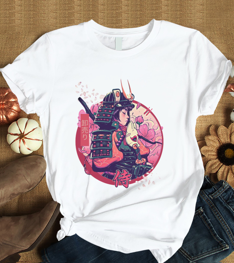 Samurai Girl Cherry Blossom Warrior Japan Kanji T-Shirt
