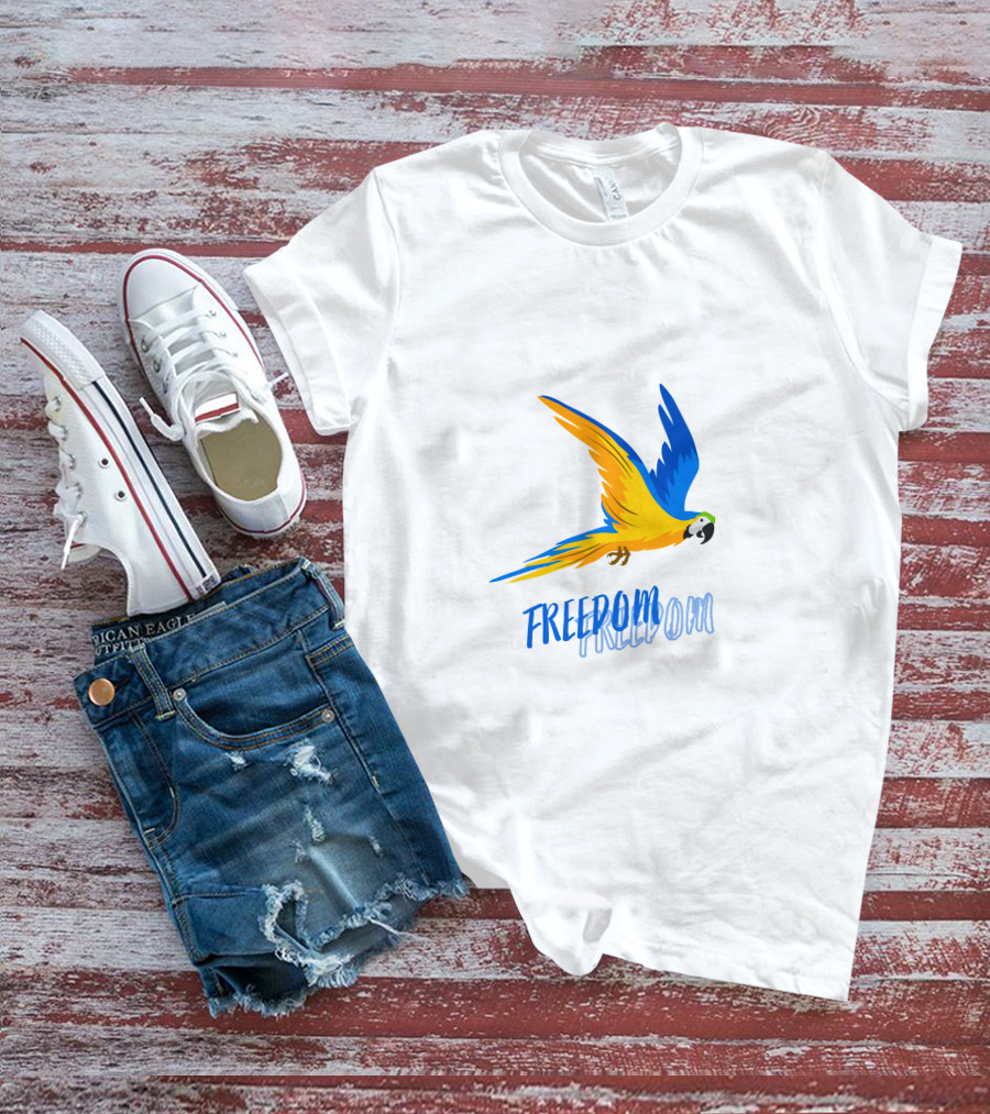 FREEDOM Parrot Flight Blue Yellow Bird T-Shirt