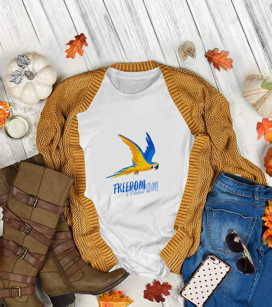 FREEDOM Parrot Flight Blue Yellow Bird T-Shirt