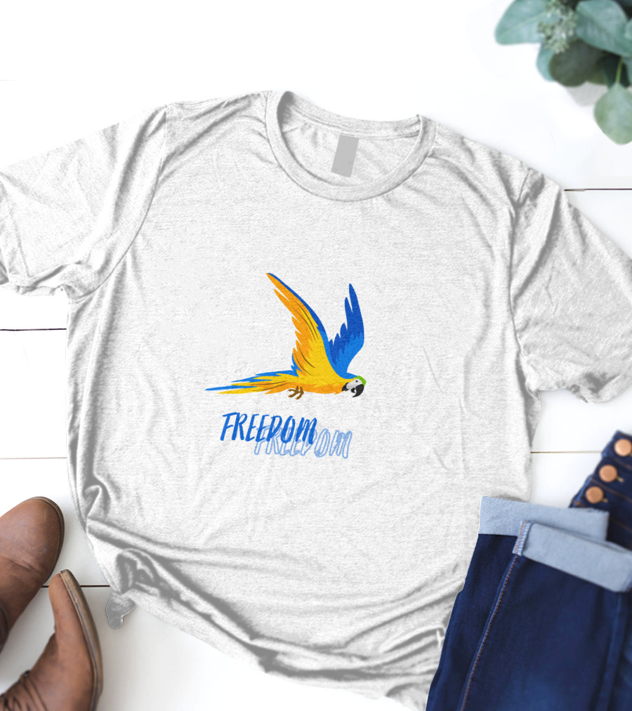 FREEDOM Parrot Flight Blue Yellow Bird T-Shirt