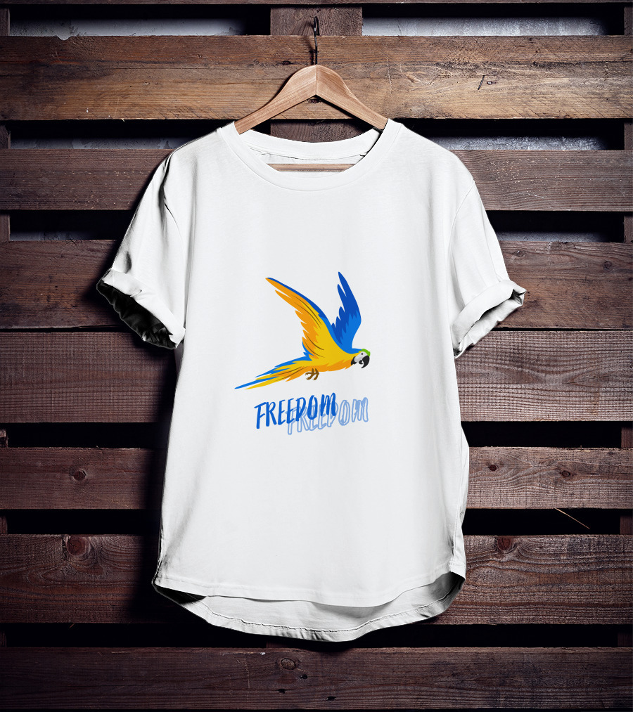 FREEDOM Parrot Flight Blue Yellow Bird T-Shirt