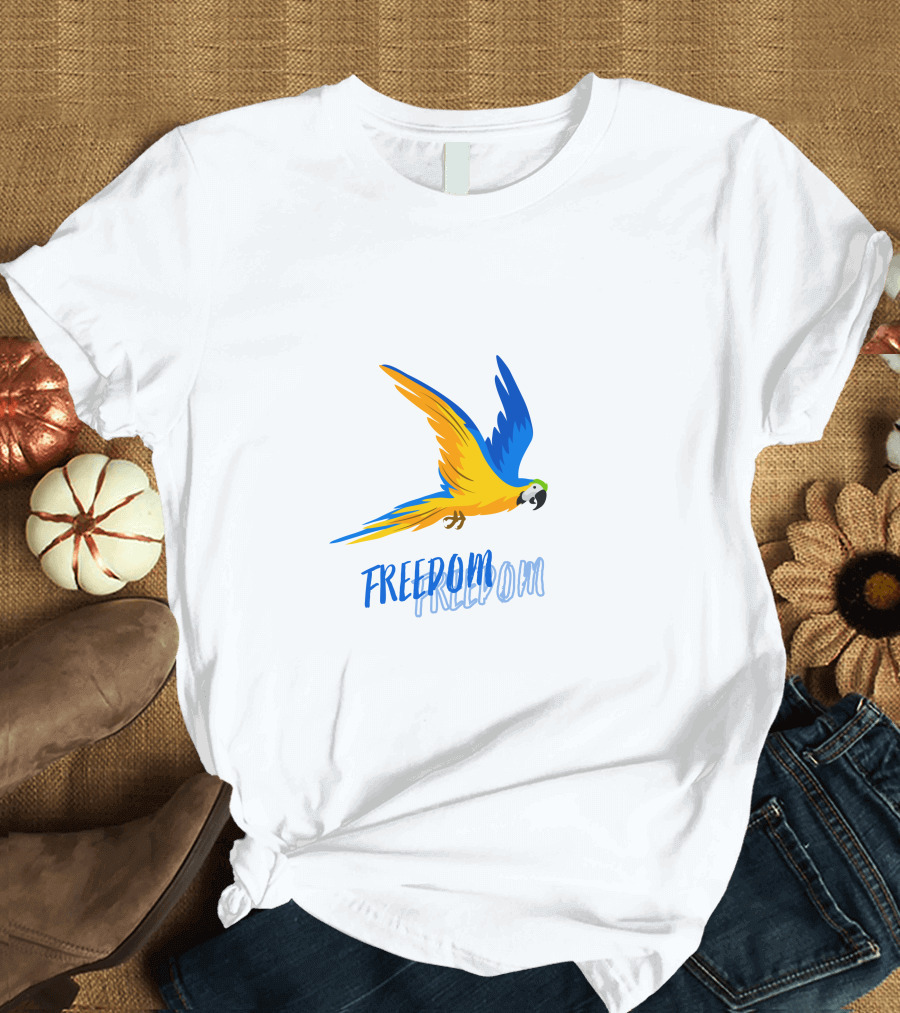 FREEDOM Parrot Flight Blue Yellow Bird T-Shirt