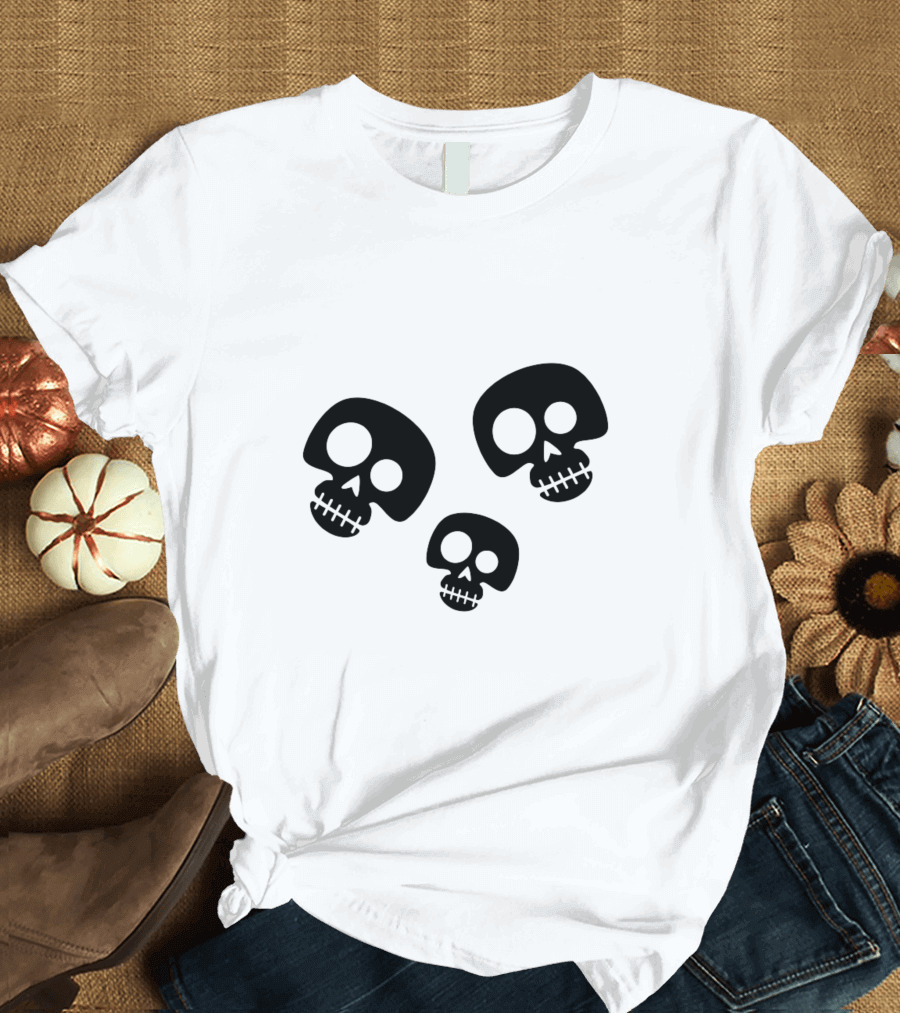 Skull Cute Trio Playful Black And White Skulls T-Shirt