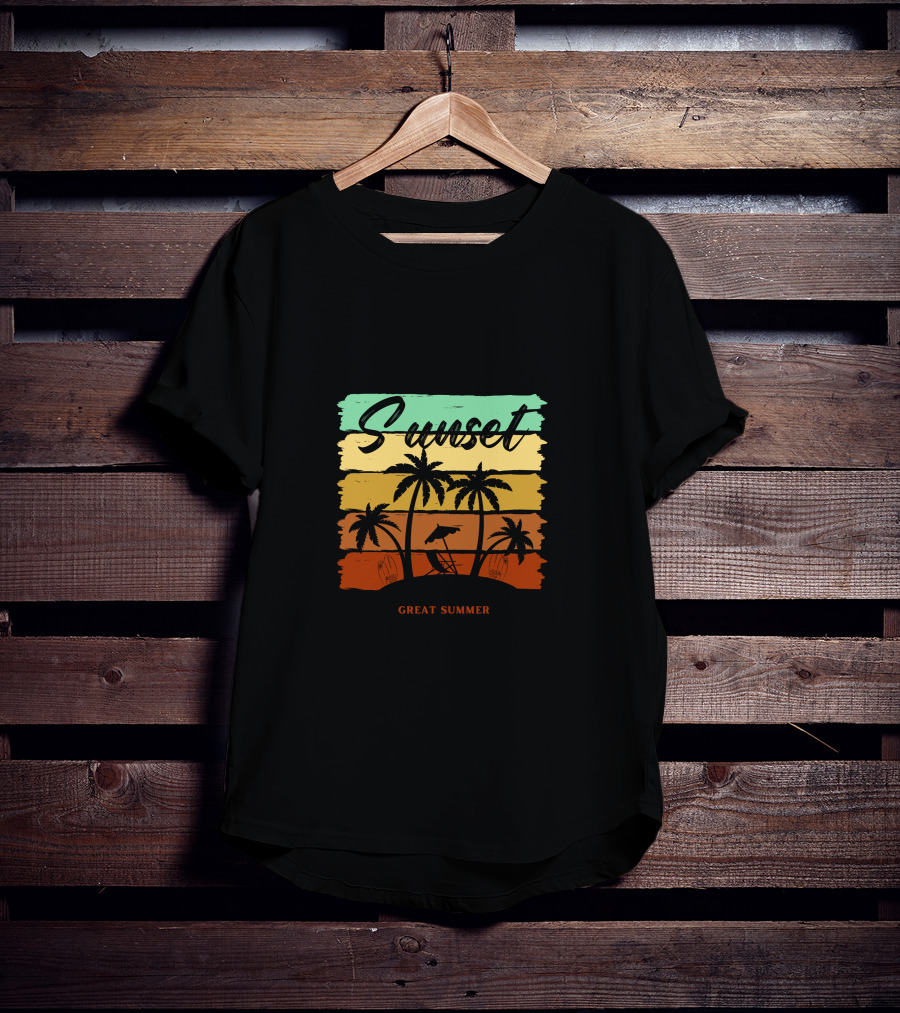 Sunset Great Summer Palm Trees Beach Scene T-Shirt