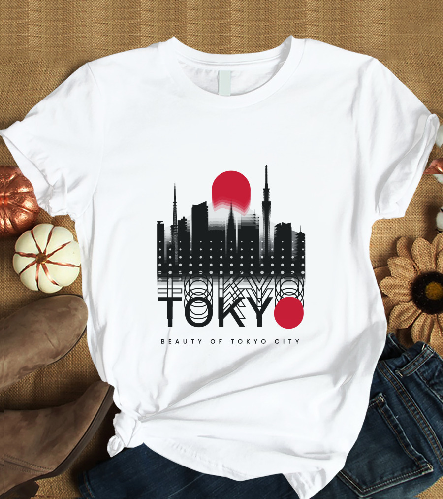 Tokyo Beauty Of Tokyo City Skyline Red Sun T-Shirt