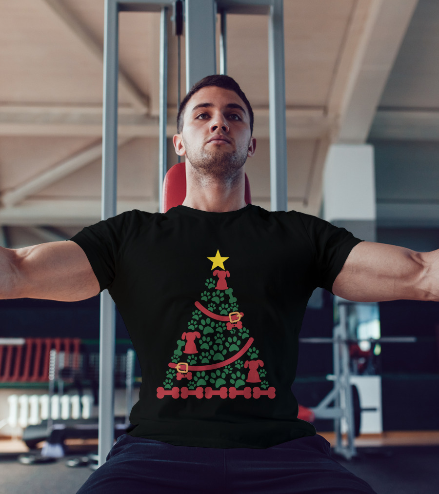 Dog Christmas Tree With Star Paws And Bone Decorations T-Shirt