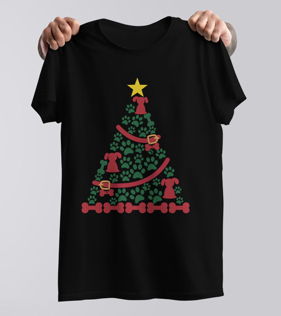 Dog Christmas Tree With Star Paws And Bone Decorations T-Shirt
