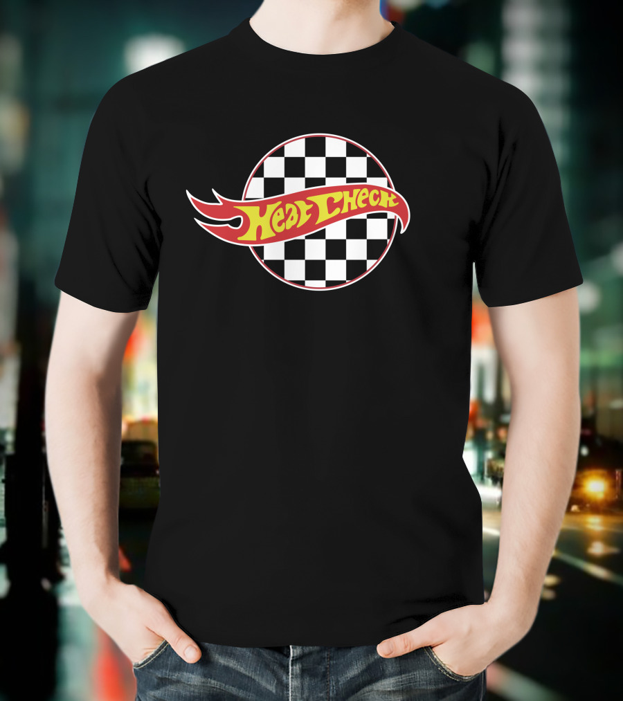 Heat Check Racing Flames Checkerboard Circle T-Shirt