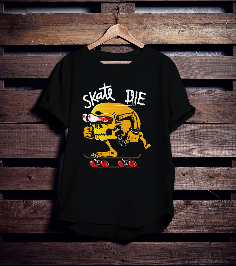 Skate Or Die Thrill-Seeking Skull On Skateboard T-Shirt