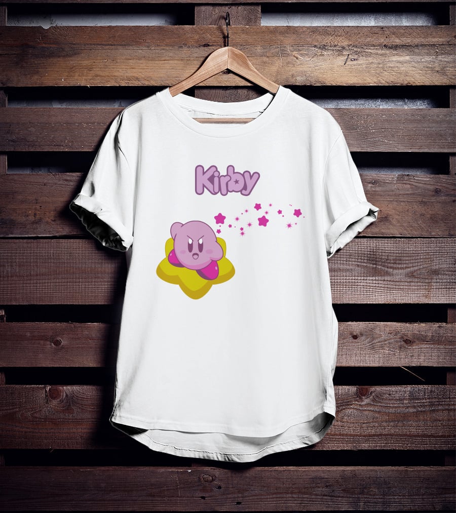 Kirby On Star With Pink Sparkling Stars Trail T-Shirt