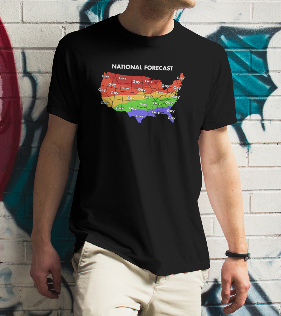 National Forecast Map Gay Gay Gay Rainbow Colors USA T-Shirt