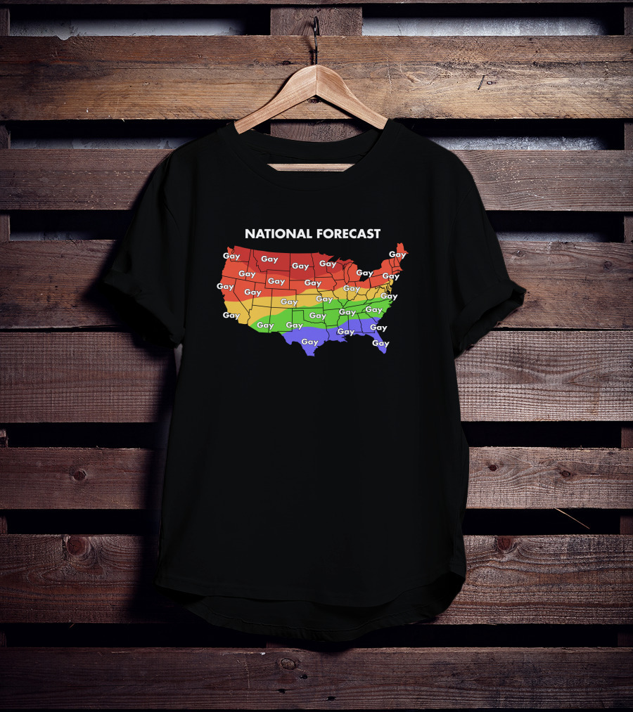 National Forecast Map Gay Gay Gay Rainbow Colors USA T-Shirt