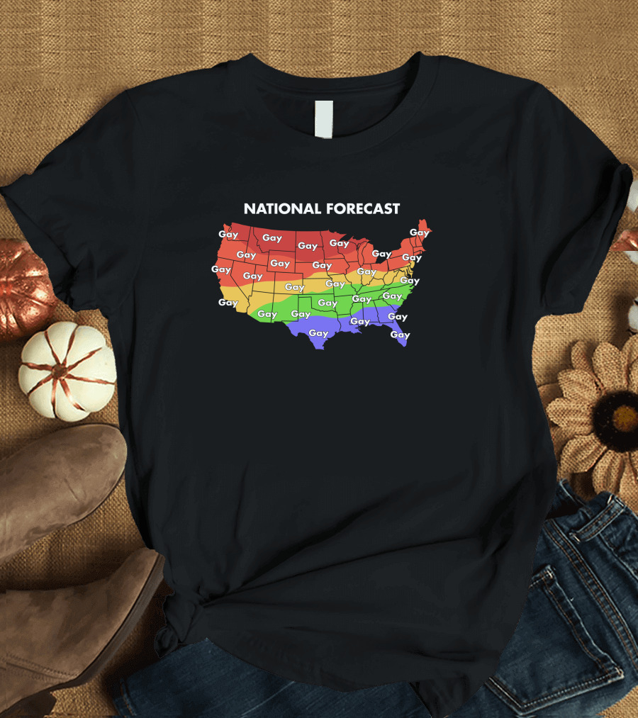 National Forecast Map Gay Gay Gay Rainbow Colors USA T-Shirt