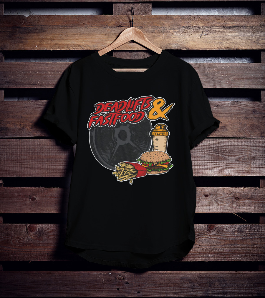 Deadlifts And Fastfood Burger Fries Protein Shake Weight Plate T-Shirt