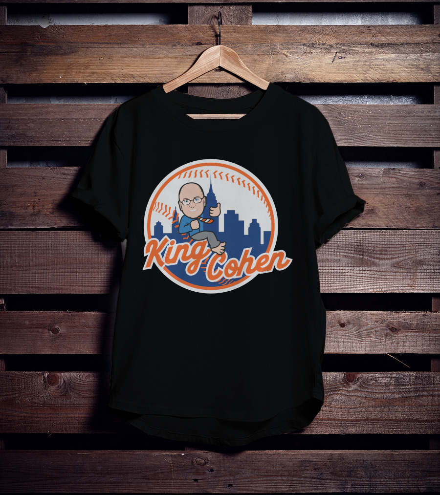 King Cohen Thumbs Up Cartoon New York Baseball Skyline T-Shirt