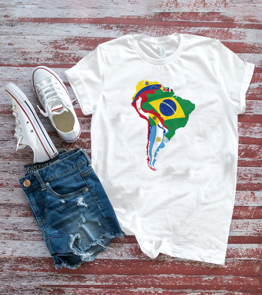 South America National Colorful Flag Map T-Shirt