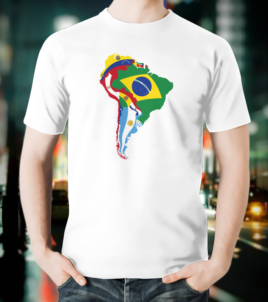 South America National Colorful Flag Map T-Shirt