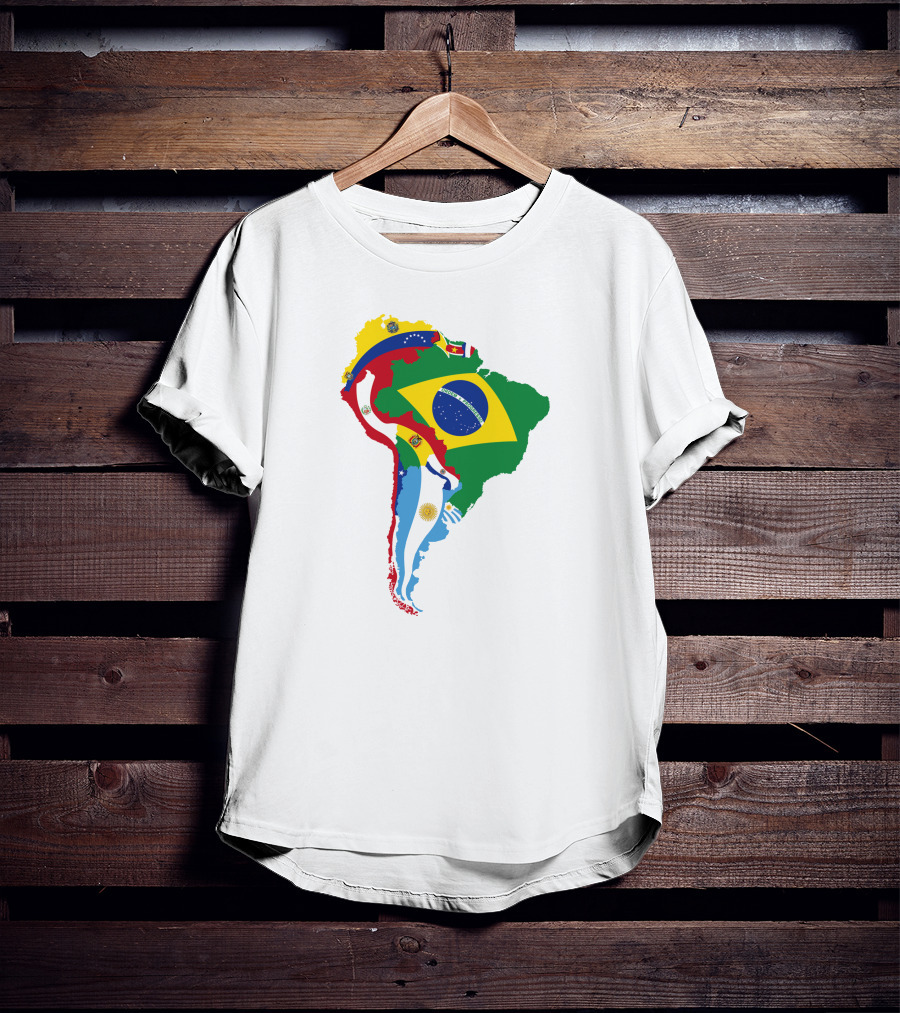 South America National Colorful Flag Map T-Shirt