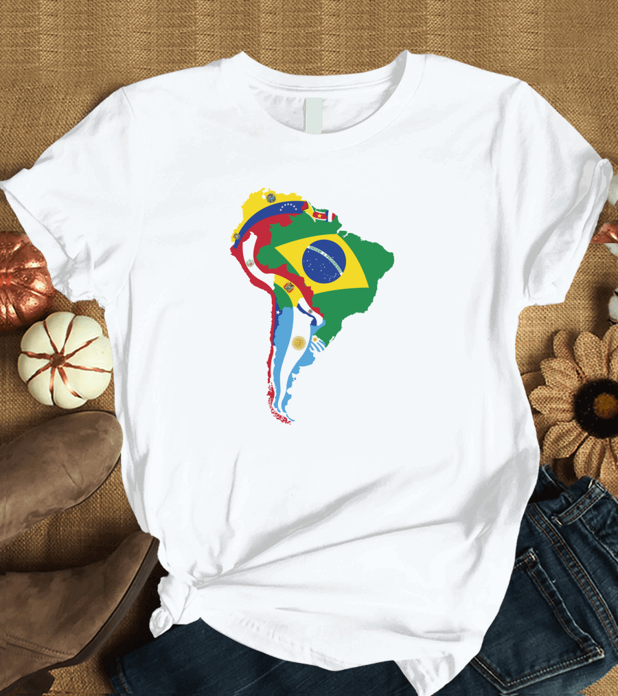 South America National Colorful Flag Map T-Shirt