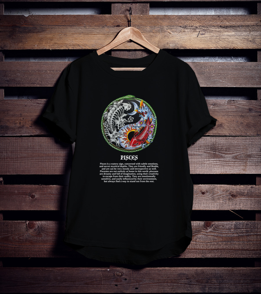 Pisces Koi Fish Yin Yang Floral Tattoo T-Shirt